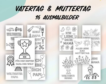 Ausmalbilder Vatertag, Ausmalbilder Muttertag,  Bastelidee, Malen, Sofort-Download, A4, 16 Seiten