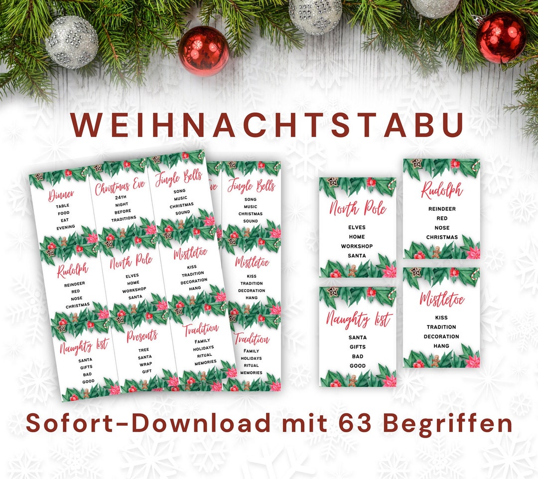 Weihnachtstabu mit 63 Begriffen, PDF als Sofort download, Spaß für die