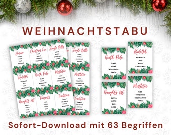 Weihnachtstabu mit 63 Begriffen, PDF als Sofort download, Spaß für die Ganze Familie, Tabu Spiel für deine Weihnachtsfeier auf Deutsch