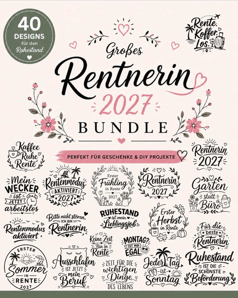 Plotterdatei Rentnerin 2027 / 40 Plotterdateien für den Ruhestand / Geschenk, Rente SVG PNG Bundle imagen 1