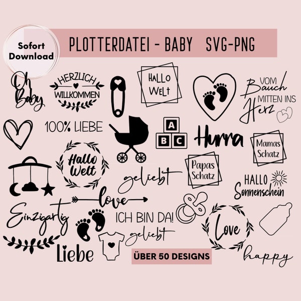 Baby Plotterdatei, Plotter File SVG, Plotting Bundle, Babyparty PNG, Plotter