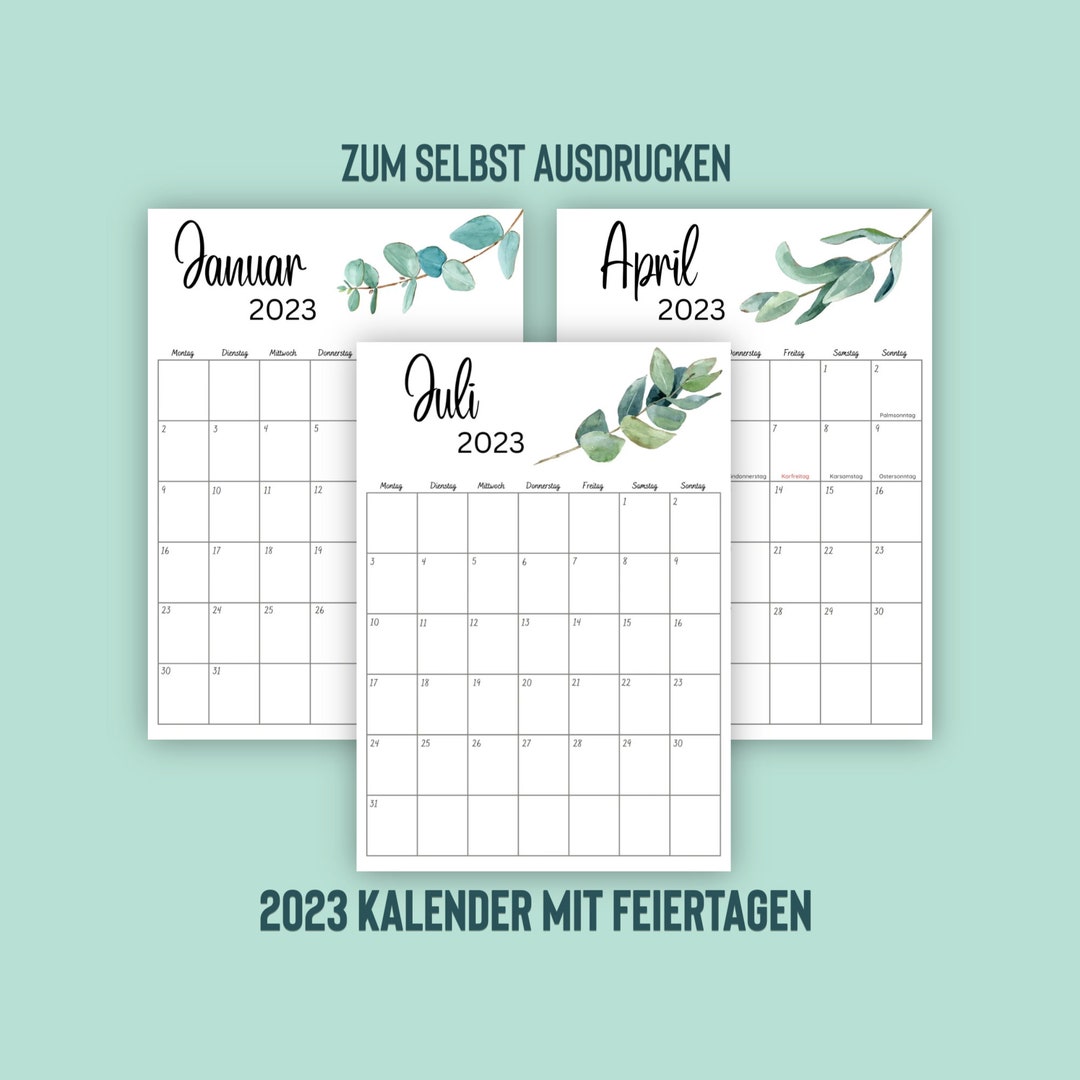 Jahreskalender 2023 Mit Feiertagen, Kalender Zum Ausdrucken, A4 Format