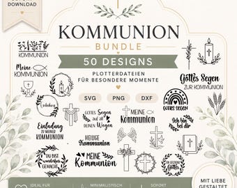 Kommunion Plotterdatei Bundle SVG | 50+ Minimalistische Kommunion Designs | Kreuz, Taube, Kerze, Kranz |  DXF PNG