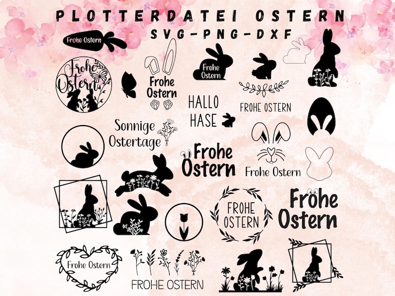 Plotterdatei Ostern, Easter Plotter File, Cricut, Silhouette, Happy Easter, Laser Cut, DIY, Deutsche Ostern Plotterdatei Bundle image 1