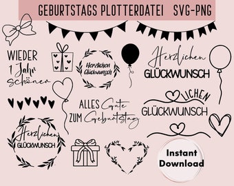 Geburtstag Plotterdatei, Sofort Download, Alles Gute zum Geburtstag, Plotter File, Happy Birthday, Plotting Bundle, Clipart, Geburtstagskind