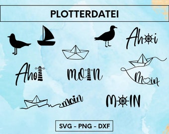 Plotterdatei Maritim, Moin, Plottervorlage, Seeluft, Meer, Sonne, SVG, DXF, PNG