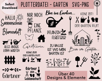 Garten Plotterdatei, SVG, PNG, Sofort Download, Plotter File, Plotting Bundle, Frühling Plotterdatei, Hallo Frühling