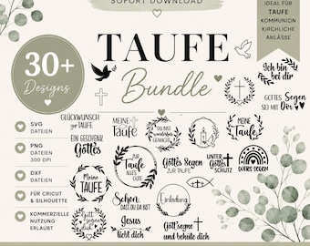 Taufe Plotterdatei Bundle | 30+ SVG PNG Dateien | Taufe SVG, Cricut Plotterdatei, Kreuz, Taube, Kerze, Sofort Download