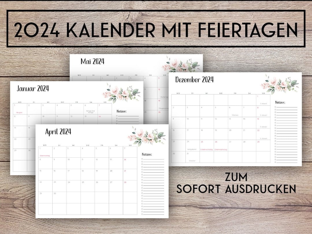  Foto zu Jahreskalender 2024 PDF Kalender Mit Feiertagen Kalender Zum - Etsy 