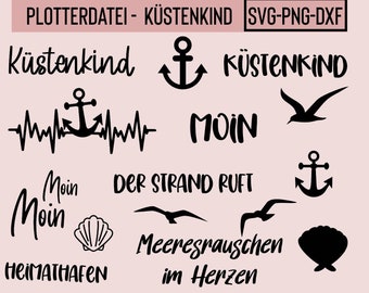 Plotterdatei Küstenkind, Seeluft, Plotterdatei Sommer, Meer, Sonne, Urlaub, Strand, svg, png, dxf