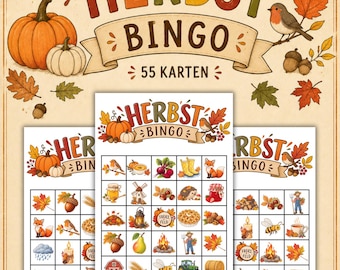 German Autumn Bingo Cards | 55 Fall Themed Game Sheets (Digital Download)