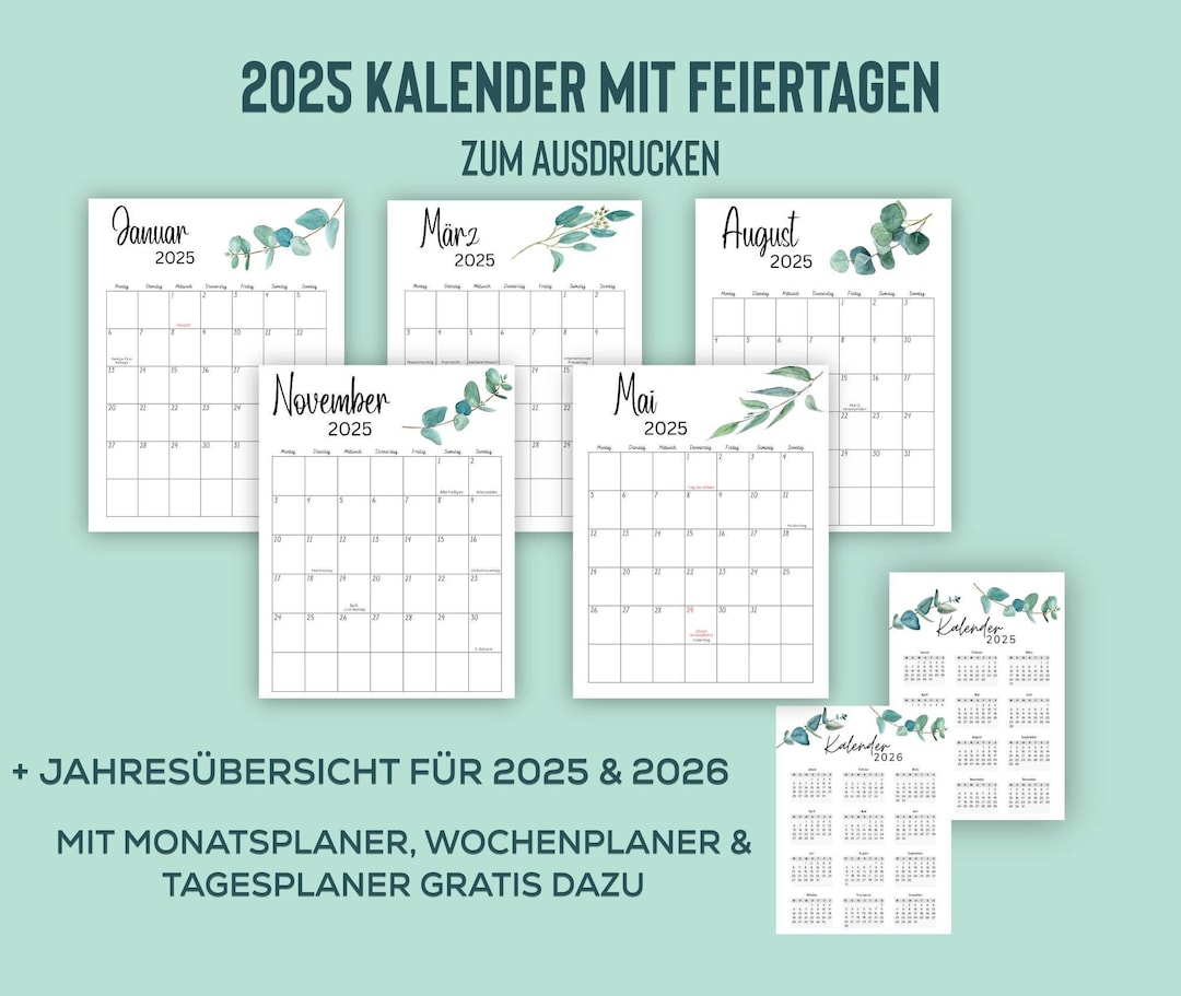Jahreskalender 2025 PDF, Kalender Mit Feiertagen, Kalender Zum