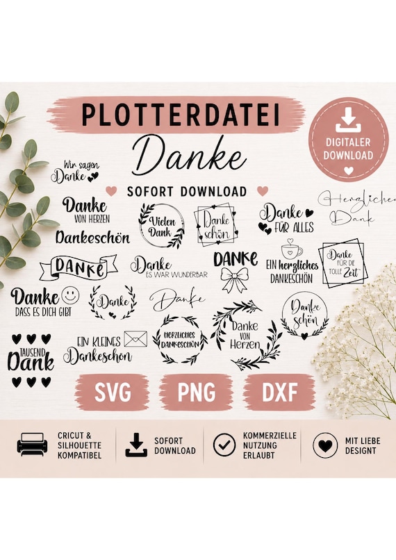 Danke SVG Plotterdatei | Thank You Cut File (svg, png, dxf)