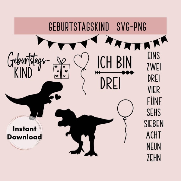 Geburtstags Plotterdatei, Dinosaurier svg, Geburtstagskind, Dino Geburtstag, Dino Motiv, Kindergeburtstag, Alles Gute, happy birthday