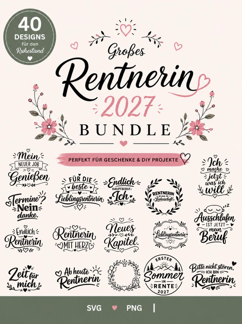 Plotterdatei Rentnerin 2027 / 40 Plotterdateien für den Ruhestand / Geschenk, Rente SVG PNG Bundle imagen 2