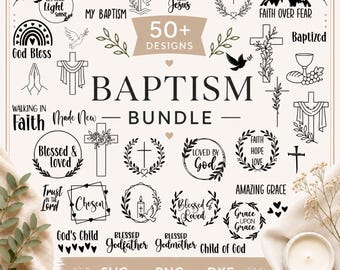 Baptism SVG Bundle | 50 Baptism SVG Files | Christian SVG | Cross | Baby Baptism | Cricut | Silhouette | png dxf