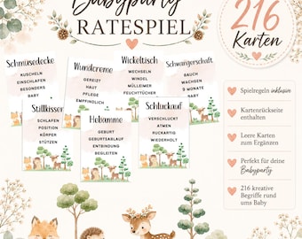 Babyparty Ratespiel | Baby Shower Spiel Deutsch | 216 Karten | Printable Partyspiel | Sofortdownload | Baby Party Spiele
