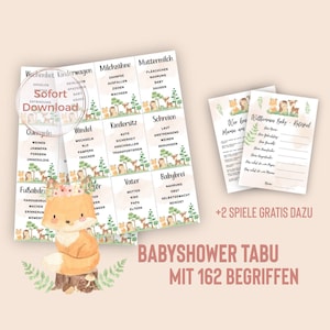 Babyparty Tabu auf Deutsch, Babyshower Tabu, Begriffe raten, TABU spiel mit 162 Begriffen, PDF als Sofort download, A4