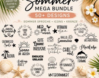 Sommer Plotterdatei Bundle | 50+ SVG Dateien | Sommer Sprüche SVG | Cricut & Silhouette | PNG | Laserdatei | Sommer Deko