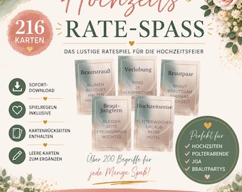 Hochzeits Ratespiel | 216 Karten | Hochzeitsspiel zum Ausdrucken | Hochzeit Unterhaltung | JGA Spiel | Polterabend Spiel | Sofort Download