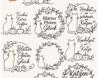 Katzenliebe Herbst SVG Plotterdatei | Katzen Mama, Blätter (svg, png, dxf)