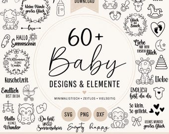 Paquete de archivos para plotter de bebé svg png dxf / Más de 60 diseños y elementos para bebés / SVG boho para bebés / Baby Shower / Tijeras para bebés / Cricut Silhouette