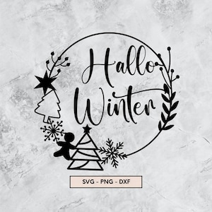 Hola Archivo de trazador de invierno, Plotterdatei Weihnachten, SVG, PNG, DXF, Navidad