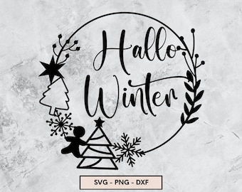 Arquivo Hallo Winter Plotter, Plotterdatei Weihnachten, SVG, PNG, DXF, Natal