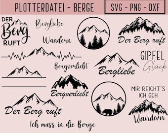 Berge Plotterdatei,  SVG, PNG, DXF, Plotter File, Plotting Bundle, Wandern