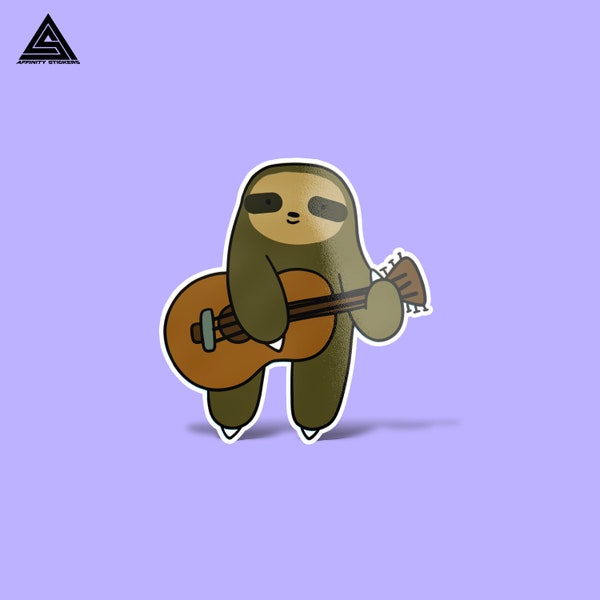 Guitarist Sloth Sticker || vinyl sticker, water bottle sticker, tumbler stickers, laptop decals, waterproof sticker, sloth sticker