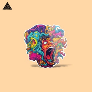 Psychedelic Horror Sticker|| vinyl sticker, water bottle sticker, tumbler stickers, laptop decals, waterproof sticker, car sticker