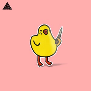Chicken with Knife Sticker || vinyl sticker, water bottle sticker, tumbler stickers, laptop decals, waterproof sticker, animal knife sticker