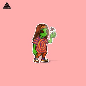 Hippy Alien Sticker || vinyl sticker, water bottle sticker, tumbler stickers, laptop decals, waterproof sticker, alien stickers