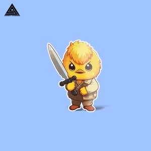 Chick Wielding Sword Sticker || vinyl sticker, water bottle sticker, tumbler stickers, laptop decals, waterproof sticker, shoe stickers