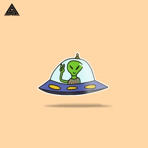 UFO Visitor Sticker || vinyl sticker, water bottle sticker, tumbler stickers, laptop decals, waterproof sticker, alien stickers