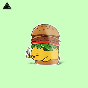 Chick in Hamburger Sticker || vinyl sticker, water bottle sticker, tumbler stickers, laptop decals, waterproof sticker, animal knife sticker