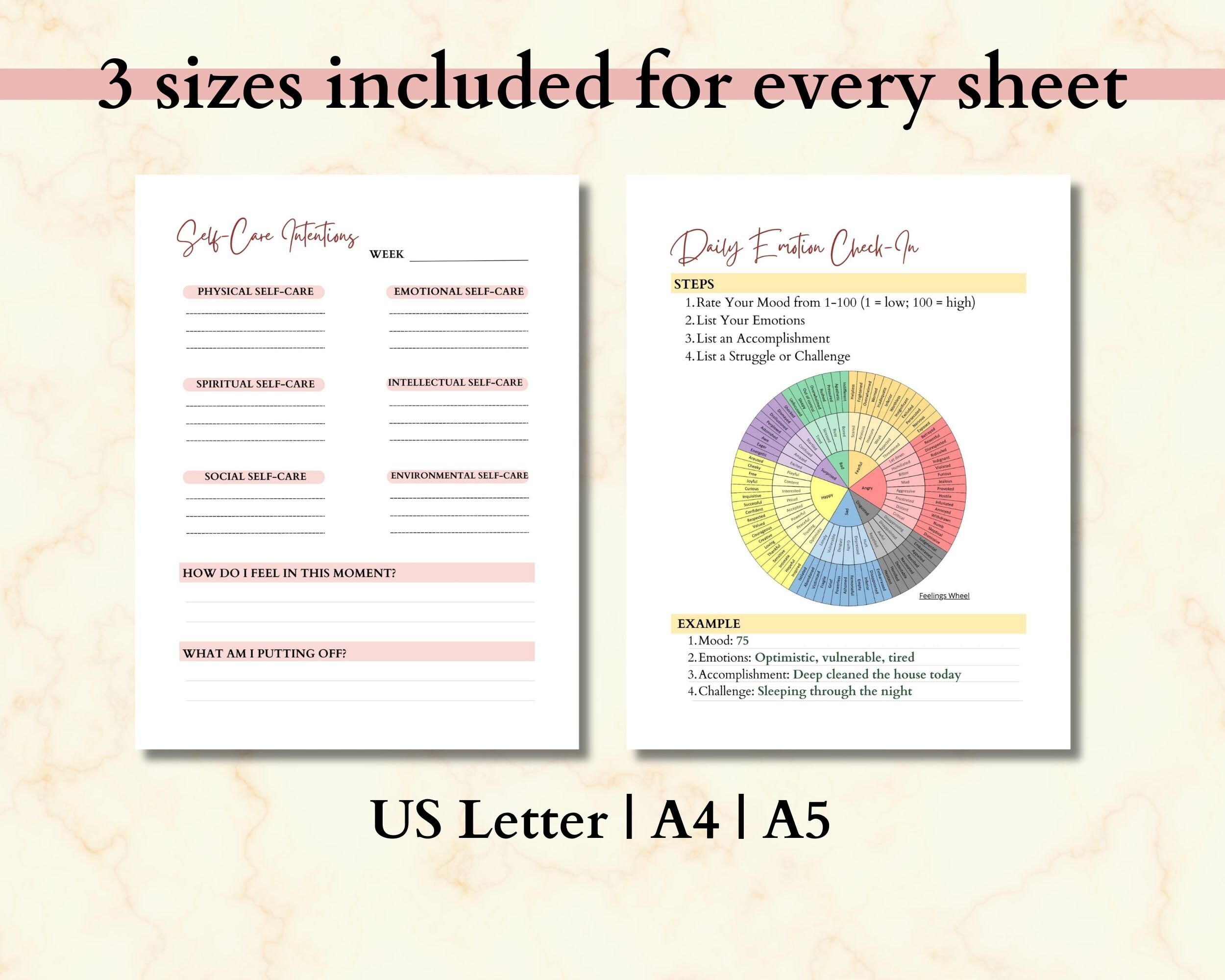 Self-care Checklist & Emotion Tracker With Feelings Wheel - Etsy