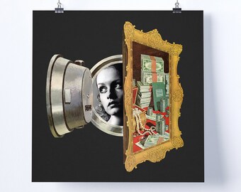 retro art poster gift idea surreal art vintage art Collage Art Print Bathing pinup art home decor psychedelic art wall art
