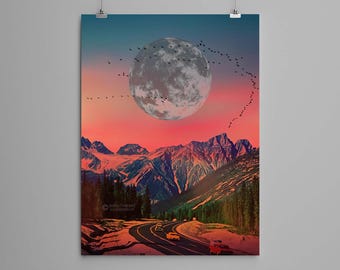 Collage Art Print - &quot;Stone Hill&quot; -  retro art, vintage art, home decor, wall art, gift idea, psychedelic art, surreal art, poster, handmade