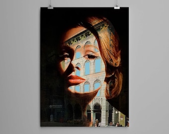 Collagekonsttryck – ‘Ny början’ – retrokonst, vintagekonst, tryck, väggkonst, presentidé, psykedelisk konst, surrealistisk konst, affisch, porträtt