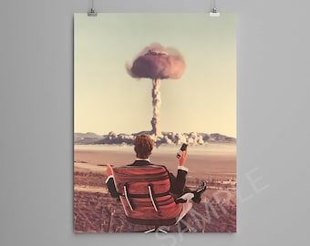 Collage Art Print - "Current Affairs" -  retro art, vintage art, home decor, wall art, gift idea, psychedelic art, surreal art, poster, bomb
