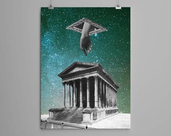 Collage Art Print - &quot;Temple&quot; -  retro art, vintage art, home decor, wall art, gift idea, psychedelic art, surreal art, poster, handmade art