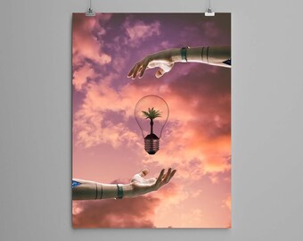 Collage Kunstdruck - "Turn Up The Sun" - Retro Kunst, Vintage Kunst, Wohnkultur, Wandkunst, Geschenkidee, psychedelische Kunst, surreale Kunst, Poster, Baum
