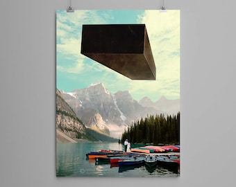 Collage Art Print - &quot;Monolith In The Sky&quot; -  retro art, vintage art, home decor, wall art, gift idea, psychedelic art, surreal art, poster