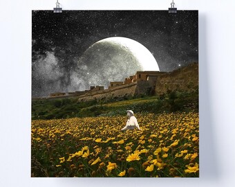 Collage Kunstdruck - ""Molta"" - Retro Kunst, Vintage Kunst, Wohnkultur, Wandkunst, Geschenkidee, psychedelische Kunst, surreale Kunst, Poster, Space Art, Himmel."