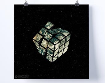 Impresión de arte collage: «Mundo 3D»: arte retro, arte vintage, decoración del hogar, arte mural, idea de regalo, arte psicodélico, arte surrealista, póster, tierra