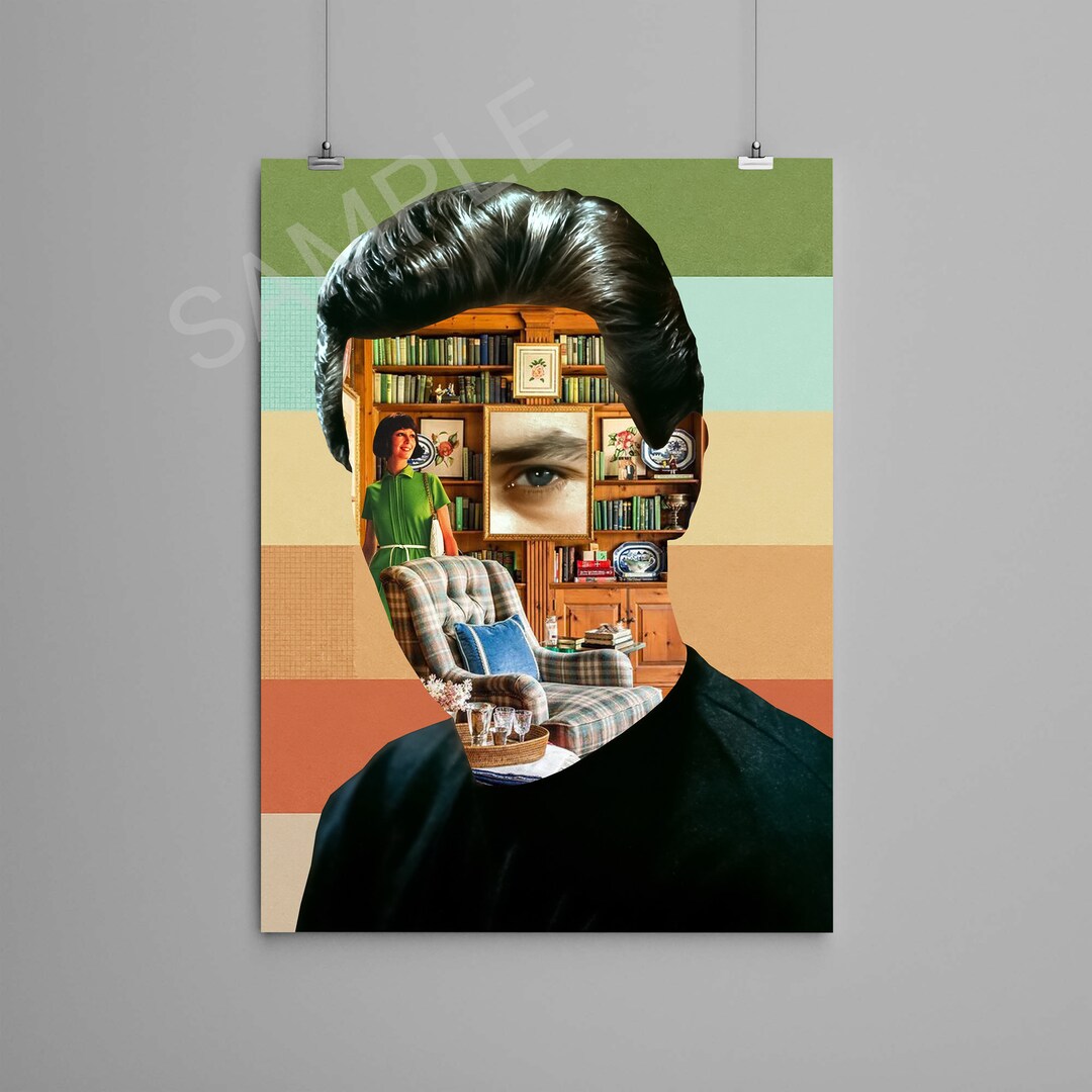 Collage Art Print bookshelf Retro Art, Vintage Art, Home Decor, Wall ...