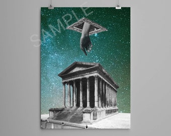 Collage Art Print - "Temple" -  retro art, vintage art, home decor, wall art, gift idea, psychedelic art, surreal art, poster, handmade art