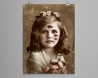 Impresión de arte collage: 'Fivesight': arte retro, arte vintage, decoración del hogar, arte de pared, idea de regalo, arte psicodélico, arte surrealista, póster, niña