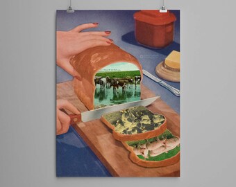 Collagekonsttryck – ”Välj din smörgås” – retrokonst, vintagekonst, tryck, väggkonst, presentidé, psykedelisk konst, surrealistisk konst, affisch